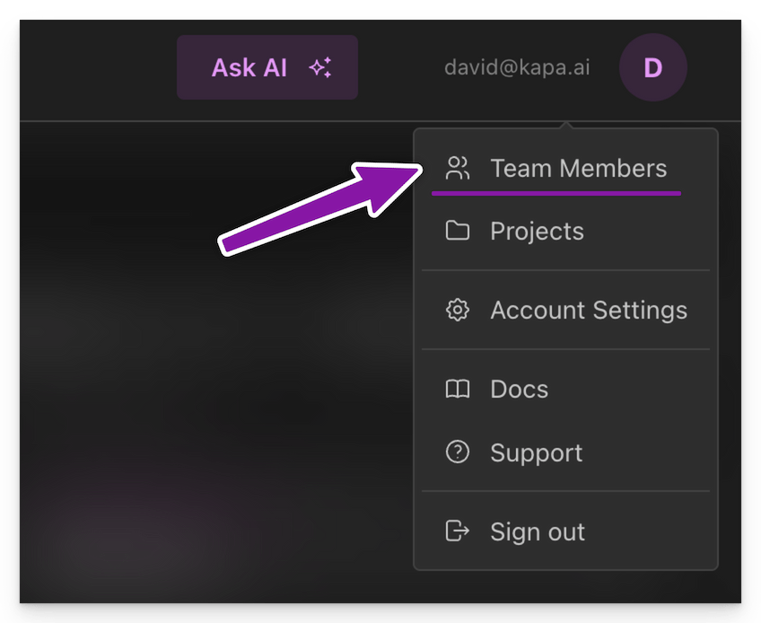 Team Members option in the profile menu