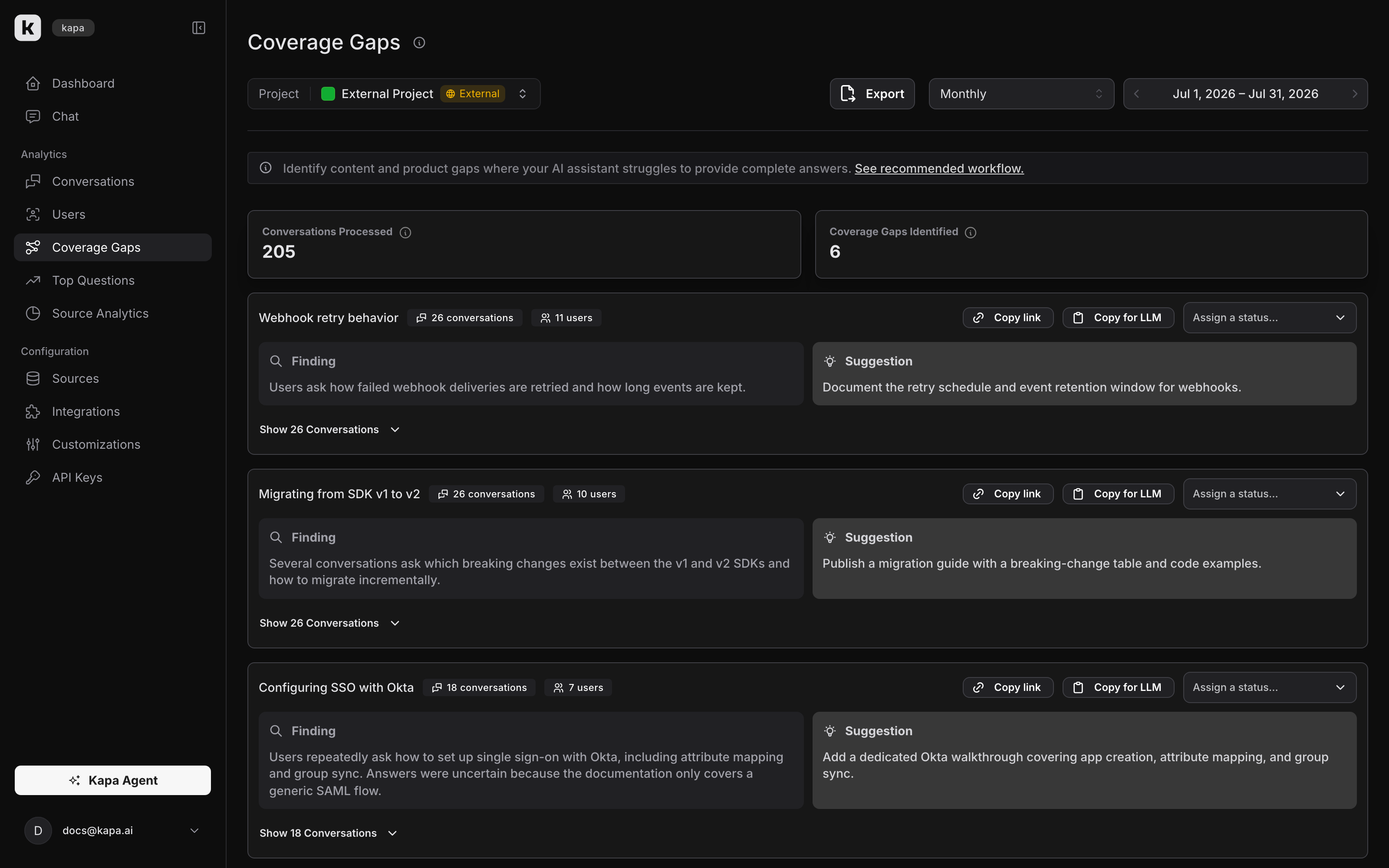 Coverage Gaps screen