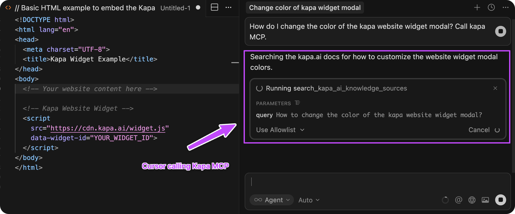 Cursor calling Kapa MCP