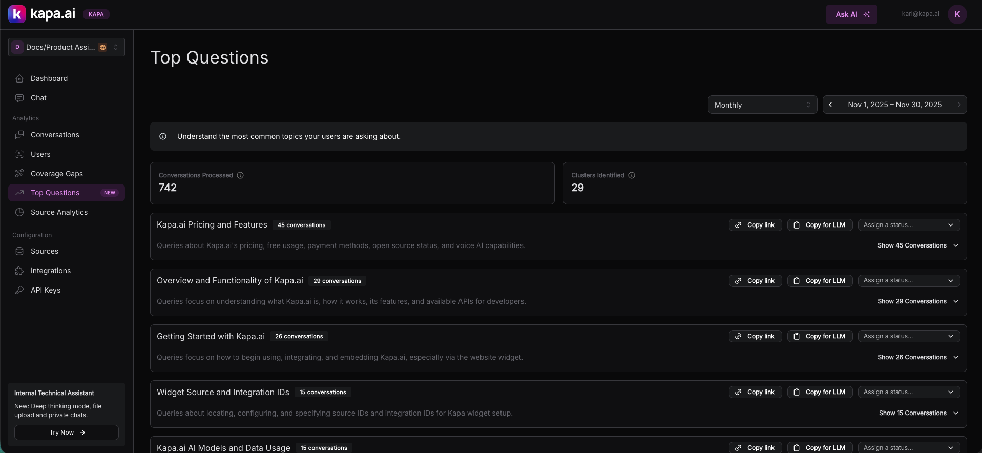 Top Questions screen