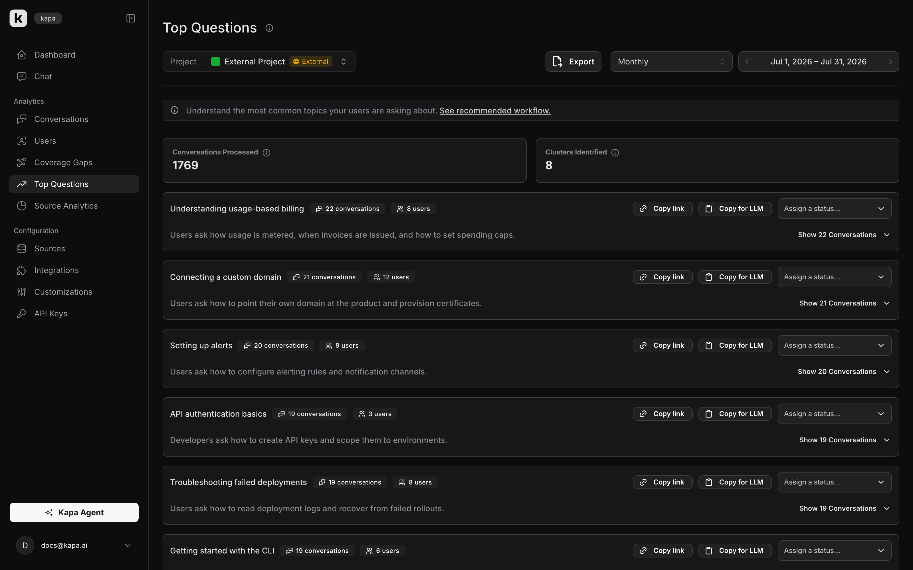 Top Questions screen