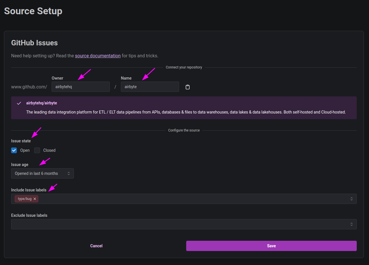 Airbyte GitHub Issues