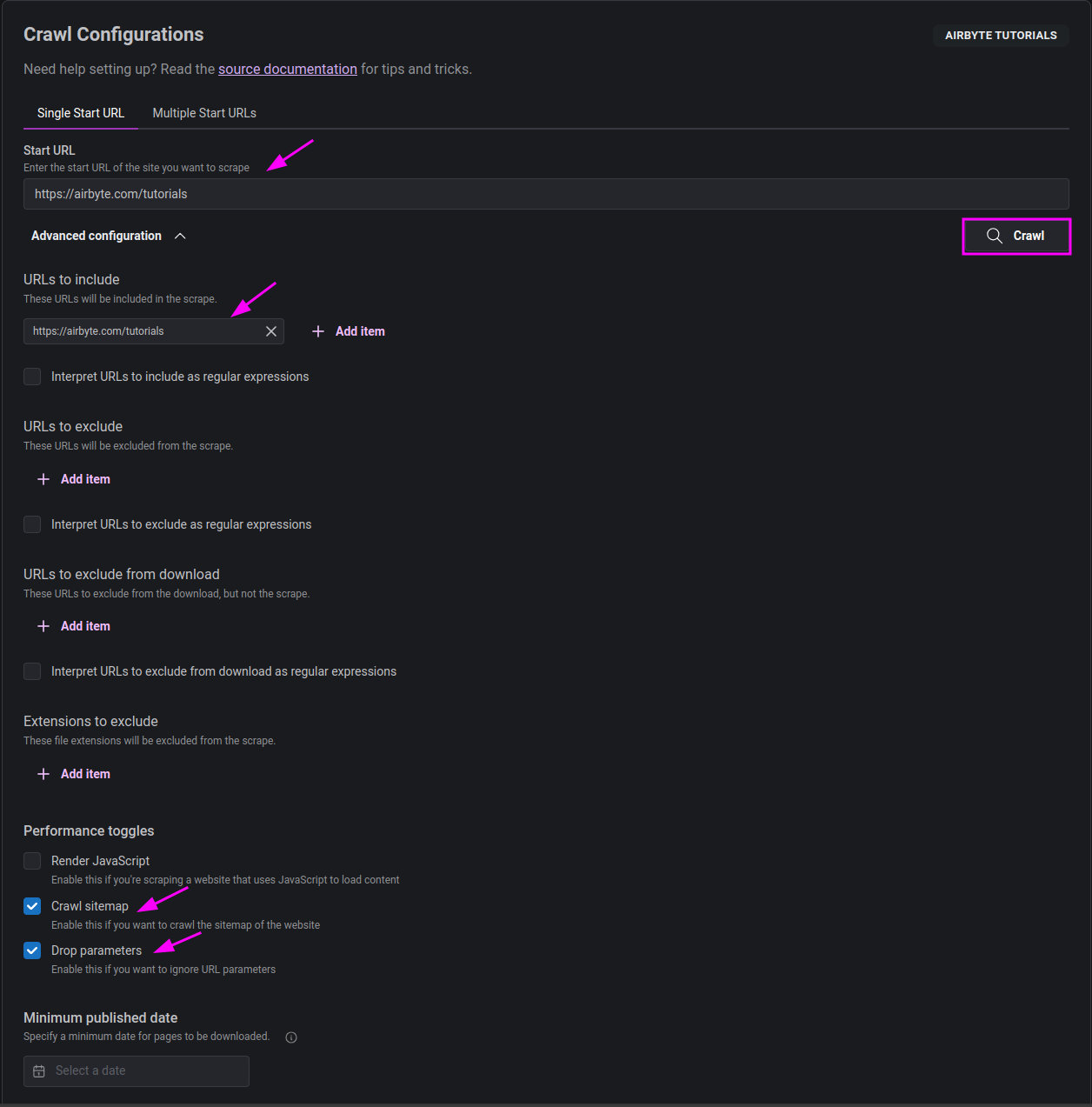 Airbyte Tutorials Crawling