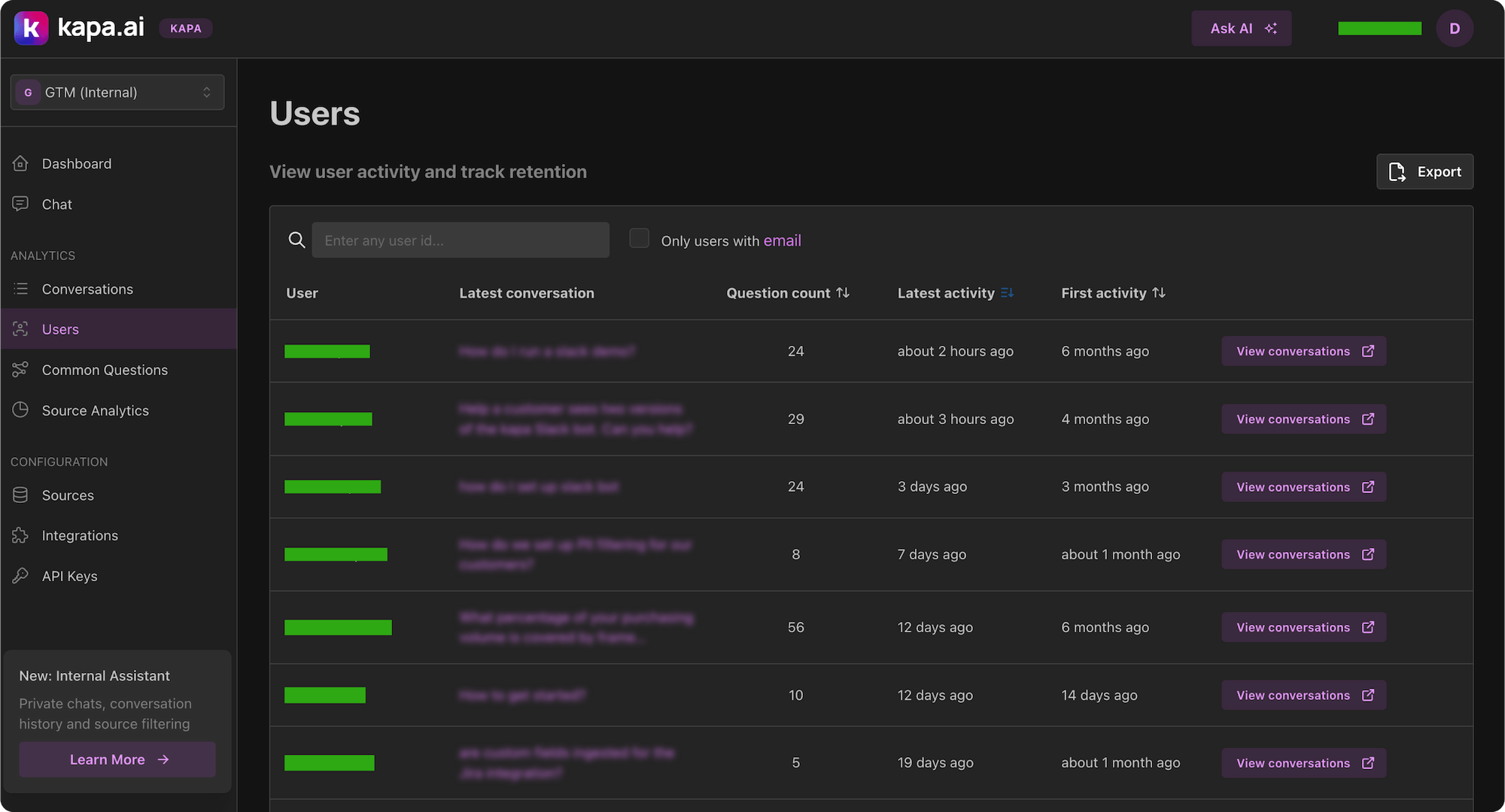 Screenshot of the Users page