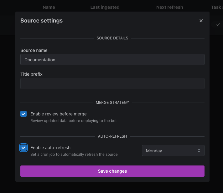 Configuring source auto-refresh