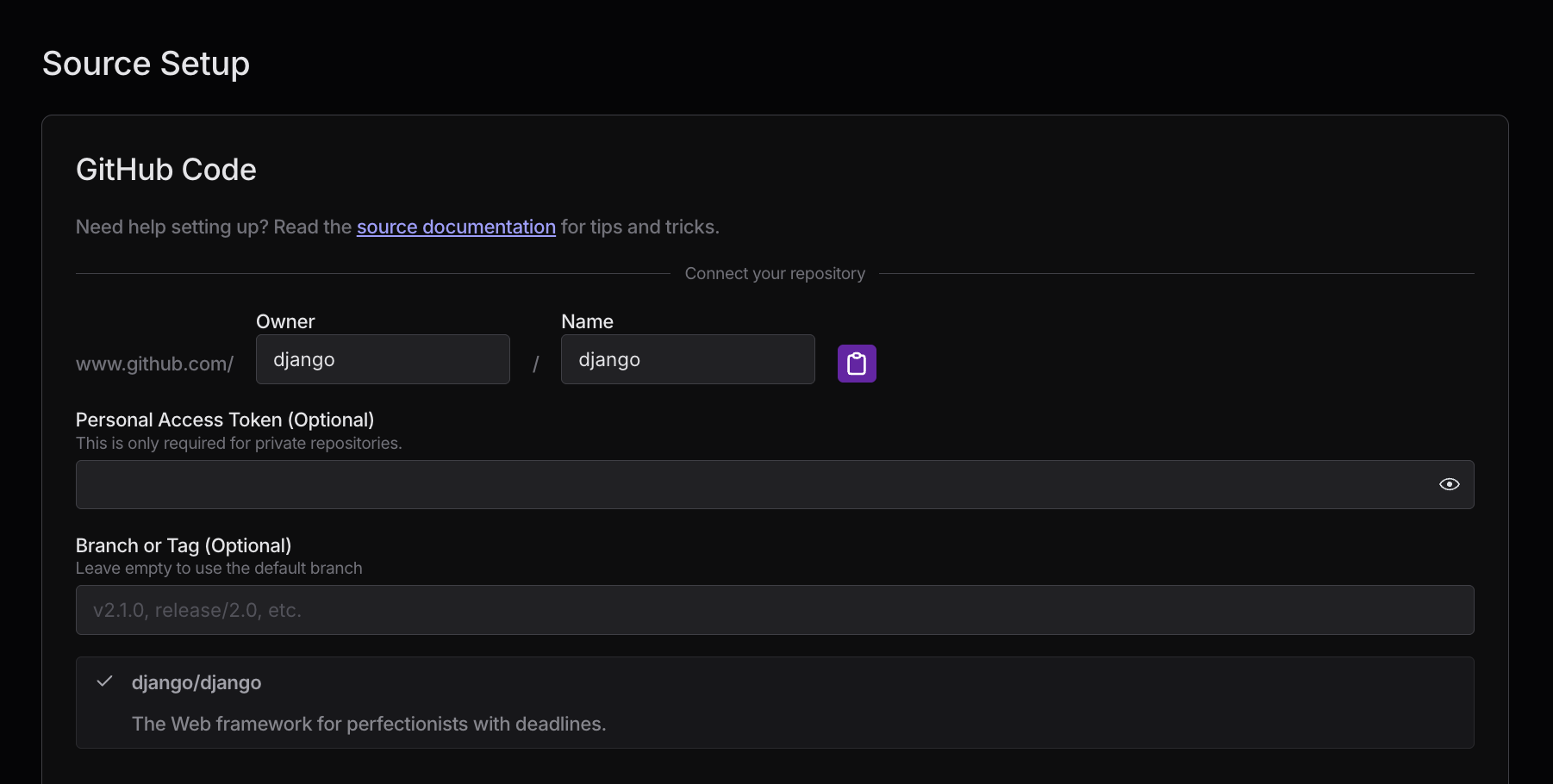 Connect your GitHub repository
