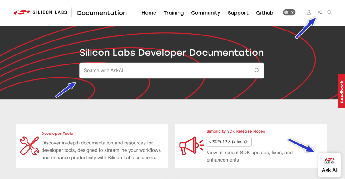 Silicon Labs Ask AI entry points
