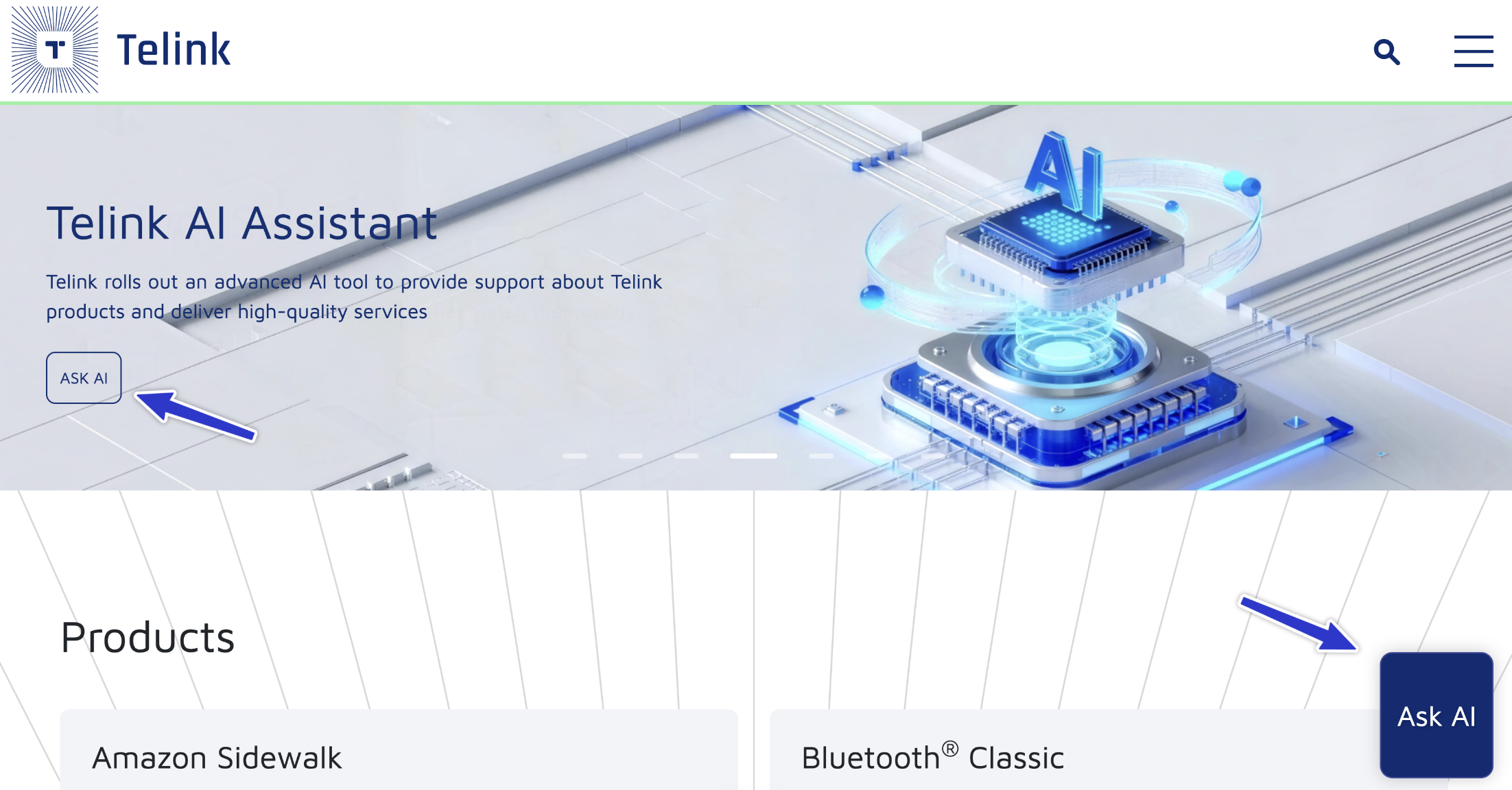 Telink Ask AI on the main product site